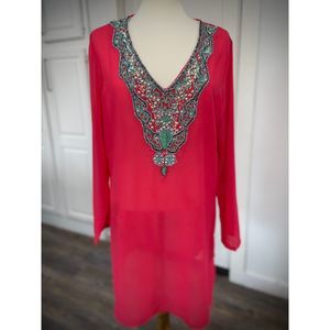 Lucky & Coco Large Embellished Beaded Pink Swim Bikini Cover Up